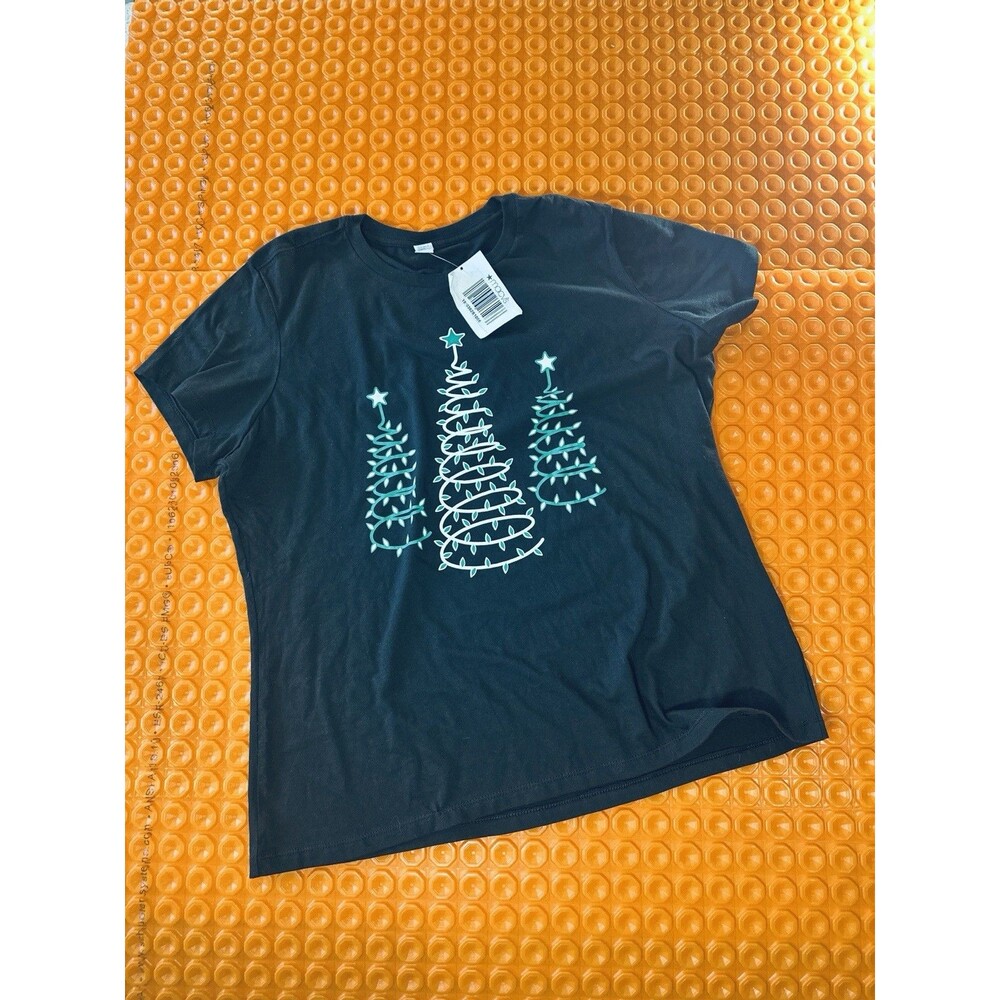 Macys T-Shirt Womens XXL Black 3 Christmas Tree Graphic Print Design